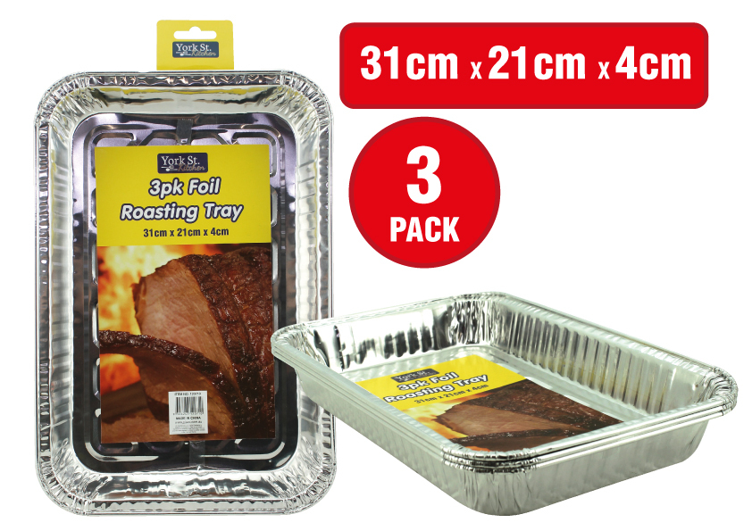3pc Foil Roasting Tray 31cm x 21cm x 4cm York St Kitchen