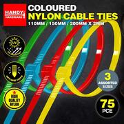 Cable Ties Coloured Assorted Sizes 75pc