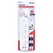 Powerboard 4-Way individual Switch & Surge Protection with 2 USB Ports