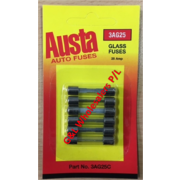 Austa Glass 25amp Fuse 16mm x 6.3mm 6pce Carded 10pk