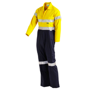 Hi Vis 2-Tone 102R Overall Lightweight with Nylon Press Studs & 3M Reflective Tape Yellow Navy