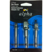 Alpha 3pk Hex Drive Adapters, 1/4, 3/8, 1/2"