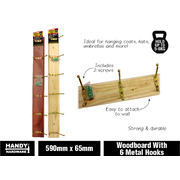 Handy Hardware Woodboard With 6 Metal Hooks