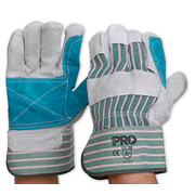 Pro Choice Green & Grey Cotton Back Reinforced Cowsplit Leather Palm Glove Heavy Duty