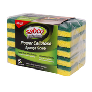 Sabco Power Cellulose Sponge Scrub Scourer Heavy Duty 15 x 8 x 2cm 5Pk