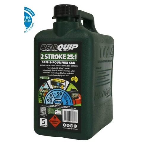 Pro Quip Plastic 5 Litre Fuel Can Green 2 Stroke 25:1