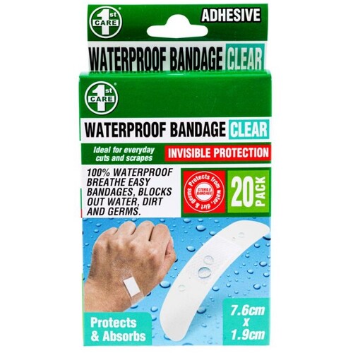 1st Care 20pk Clear Waterproof Adhesive Bandages 76mm x 19mm