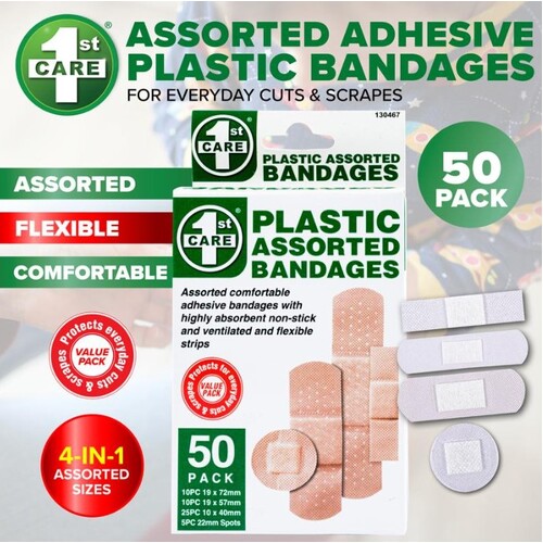 1st Care 50pc Plastic Assorted Bandages