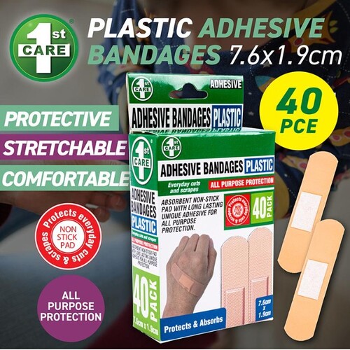 1st Care 40pk Plastic Adhesive Bandages 76x19mm
