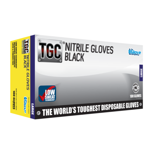 TGC Black Nitrile Disposable Gloves Med
