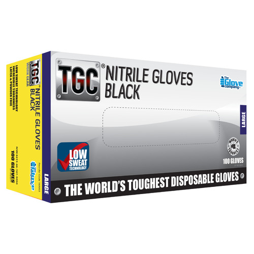 TGC Black Nitrile Disposable  Gloves 100pk XL
