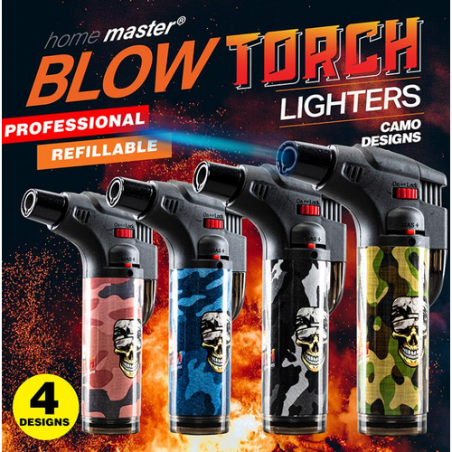 Lighter Gas Blow Torch Refillable - Assorted Camo Designs 