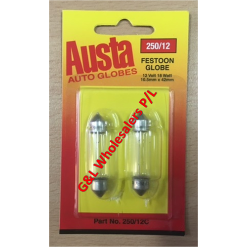 Austa Festoon 12v 18w DC (S8-5) 10.5 X 42mm 2pk Per Card, 10pk Per Carton