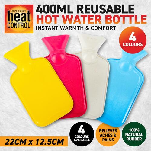 Hot Water Bottle Small 400ml 22.5cm x 12.5cm Cream, Pink, Yellow & Blue 