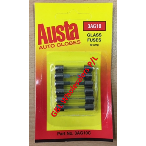 Austa Glass 10amp Fuse 16mm x 6.3mm 6pce Carded 10pk