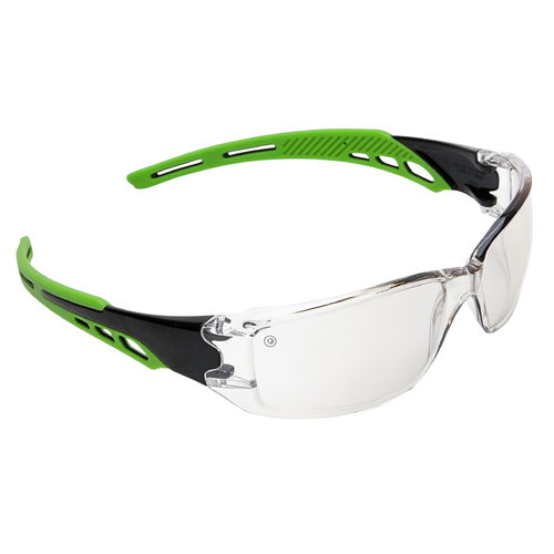 Pro Choice Safety Glasses Cirrus-Clear Polycarbonate Frame with soft green overmoulded arms Clear Lens, Anti-Fog