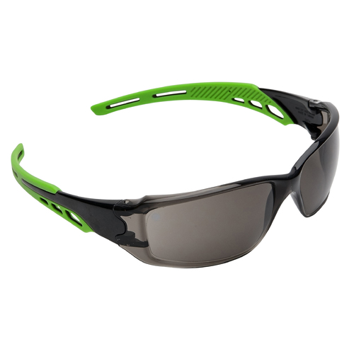 Pro Choice Safety Glasses Cirrus-Clear Polycarbonate Frame with soft green overmoulded arms Smoke Lens, Anti-Fog