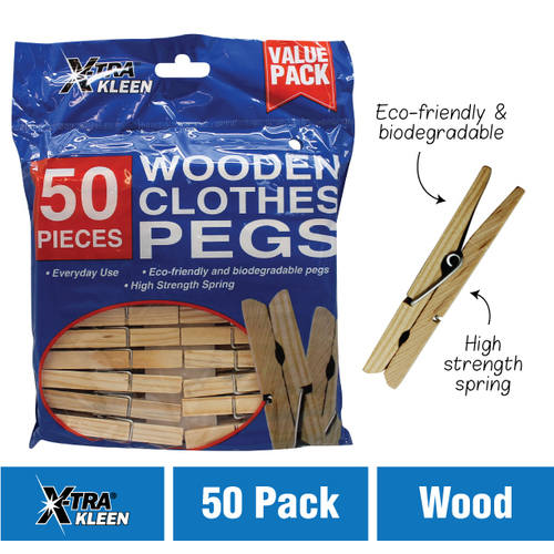 Xtra Kleen 50pc Wooden Clothes Pegs