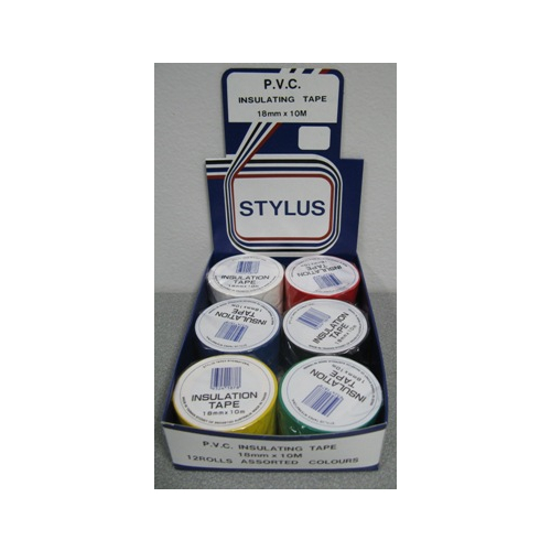 Stylus Electrical Tape 12pk Mixed Colours
