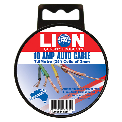Lion Auto Cable 10amp x 3mm Red 7.5m
