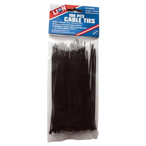 Lion Cable Ties 100pce 165 x 2.4mm Black