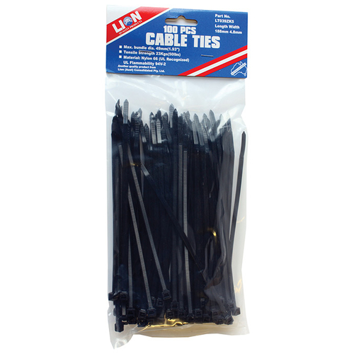 Lion Cable Ties 100pce 188 x 4.6mm Black