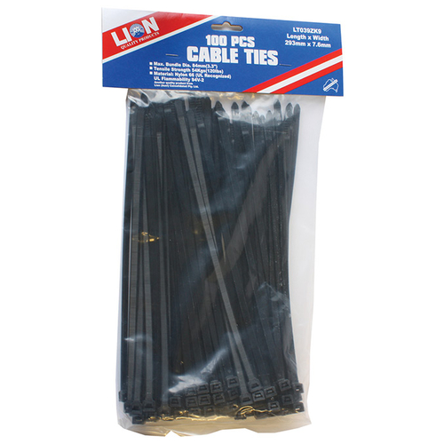 Lion Cable Ties 100pce 295 x 7.6mm Black