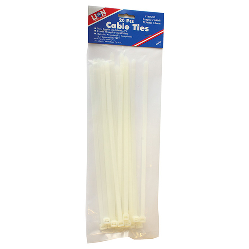 Lion Cable Ties 20pce 295mm x 7.6mm White