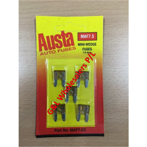 Austa Mini Blade Fuses Brown 7.5amp 5pc Carded 10pk Box
