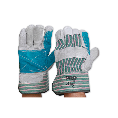 Pro Choice Green & Grey Cotton Back Reinforced Cowsplit Leather Palm Glove Heavy Duty