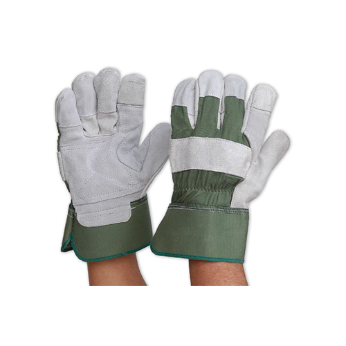 Pro Choice Green Cotton Back Reinforced Glove Cowsplit Leather Palm & Fingers Heavy Duty