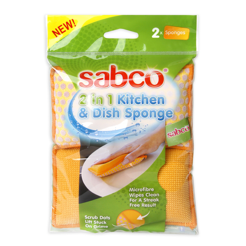 Sabco 2 in 1 Kitchen & Dish Sponge 11 x 6cm 2pk