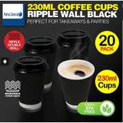 20pk Coffee Cups 230ml with lids