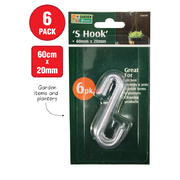 Gardne Greens 6pc S Hook 60mm x 20mm on Clip Strip