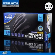 Gloves Powder Free Disposable - Nitrile - Black - Large 100pk (Length 245mm x Palm Width 105mm x Thickn ess 0.10mm) 