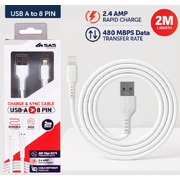 Charge & Sync USB A to 8 Pin PVC Cable - Suitable for iPhone Devices - White - 2 metre 
