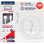 Charge & Sync USB A to Type C PVC Cable - White - 2 metre 