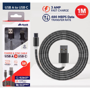 Charge & Sync USB A to Type C Metal Cable - Black, Rose Gold & Gold Assorted - 1 metre
