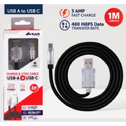 Charge & Sync USB A to Type C Heavy Duty Silicone Cable - Black & White Assorted - 1 metre