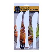Premium Reusable Plastic Knives 24pk - 18cm - White 