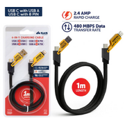Charge & Sync Universal 4in1 Cable 1m Yellow & Black Suitable For iphone & Android Devices 