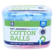 Cotton Balls with Storage Case 50pk Assorted: Pink, Blue, White, Yellow 