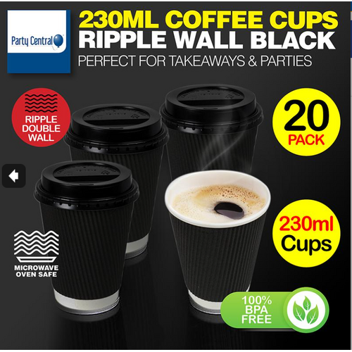 20pk Coffee Cups 230ml with lids