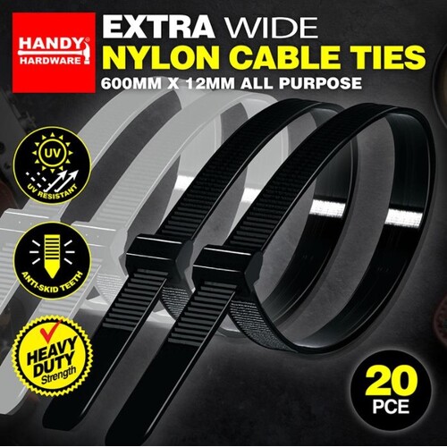 Cable Ties Extra Wide Heavy Duty 600mm x 12mm 10pc