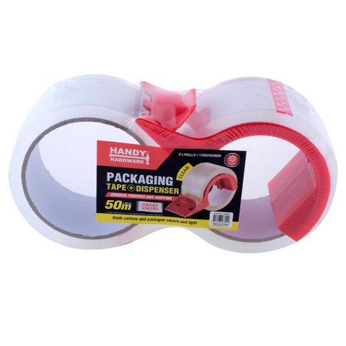 Packaging Tape with Dispenser Value Pack (Includes 2 x 50m x 48mm Rolls and 1 x Dispenser) 
