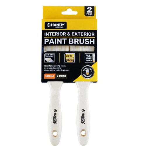 Paint Brush Wooden Handle 50mm 2pk (Suitable for Latex, Oil & Water Based Paints)
