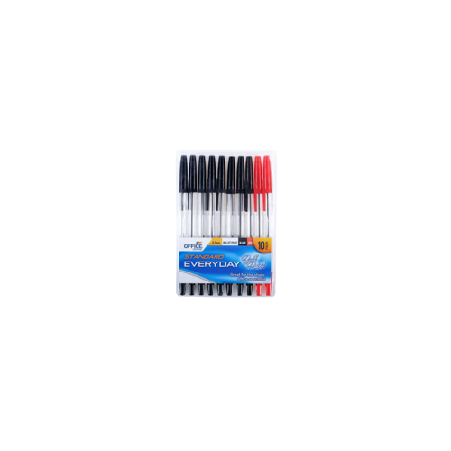 Pen Ballpoint 8 Black & 2 Red Per Pack 10pk