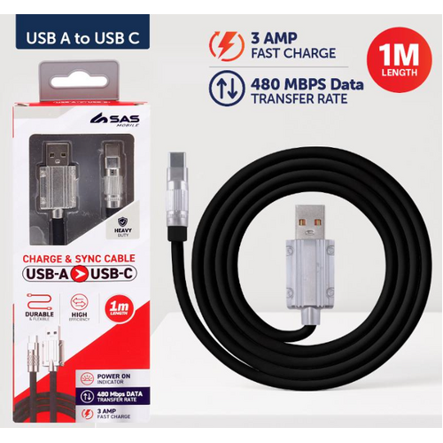 Charge & Sync USB A to Type C Heavy Duty Silicone Cable - Black & White Assorted - 1 metre
