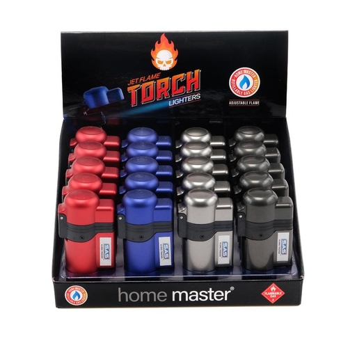 Lighter Gas Mini Jet Flame Turbo Windproof Refillable - 4 Assorted Metallic Colours Per DB Silver, Red, Black, Blue