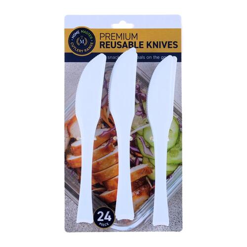 Premium Reusable Plastic Knives 24pk - 18cm - White 